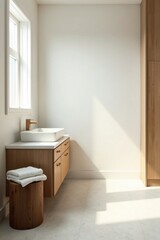 Modern Minimalist Bathroom Design Featuring Light Wood Vanity and Vessel Sink
