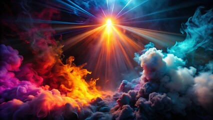 Fototapeta premium Looped Animated Background: Dark Atmosphere, Colorful Light Rays, Smoke