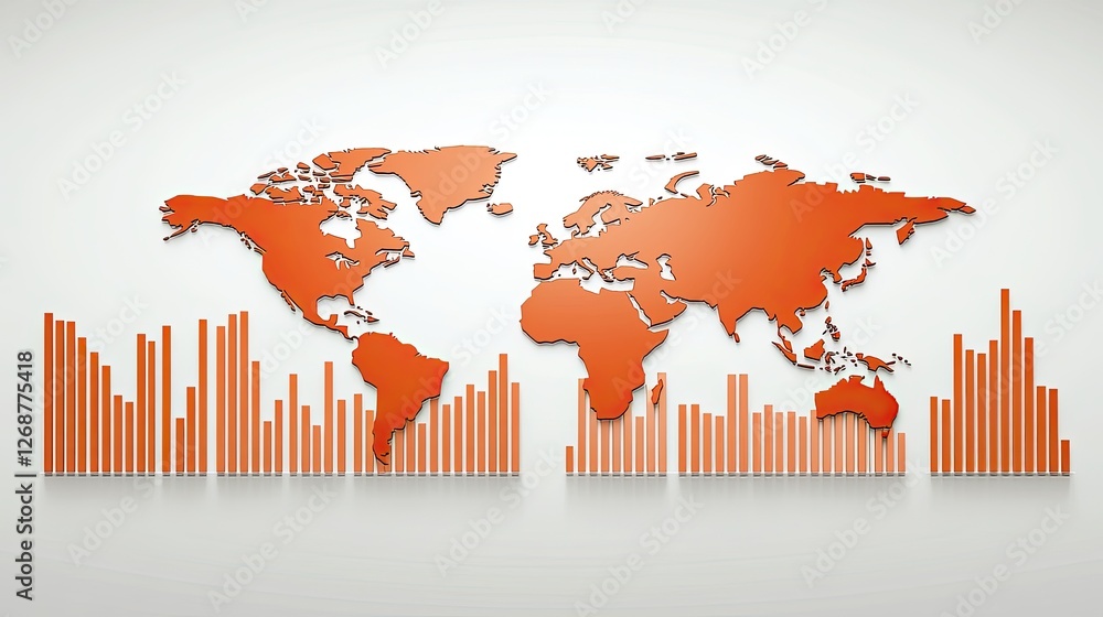 Aufkleber a high-tech digital map with rising bar graphs showing the increase in business growth and expansion