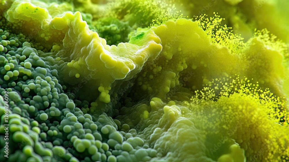 Poster a microscopic view of algae cells, showcasing their structure and biological properties.