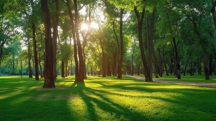 Bright Sunlight Shining Through Greenery in a Serene Park Setting