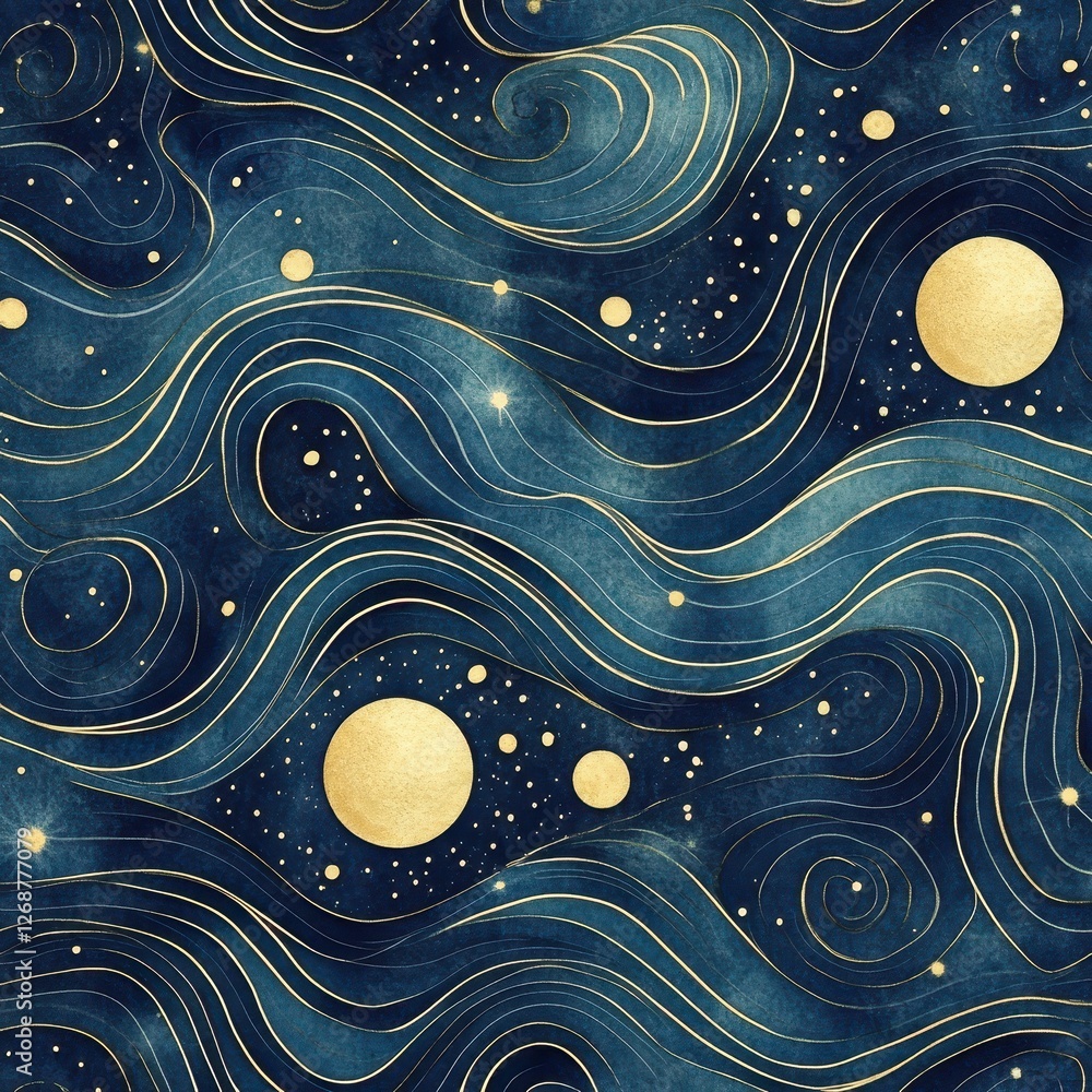 Poster abstract celestial pattern with golden lines and circles