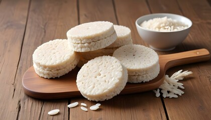 Rice cakes on a wooden table