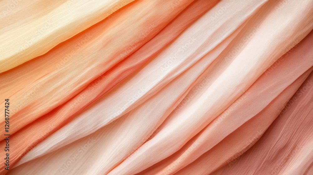 Aufkleber Smooth gradient fabric display with soft hues transitioning from yellow to coral pink
