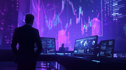 Fototapeta premium Futuristic AI-Powered Financial and Crypto Blockchain Security System with Holographic Data Visualization