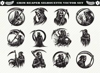 Grim reaper Silhouette Vector Set