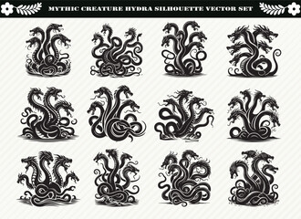 Mythic Creature Hydra Silhouette Vector Set