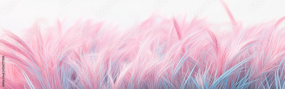 Poster pastel pink grass with subtle blue highlights stretches across an open field under soft natural ligh