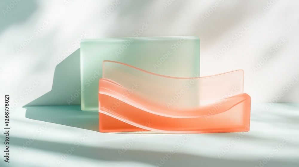 Aufkleber minimalist translucent strokes create a serene composition of muted coral and green hues under soft 