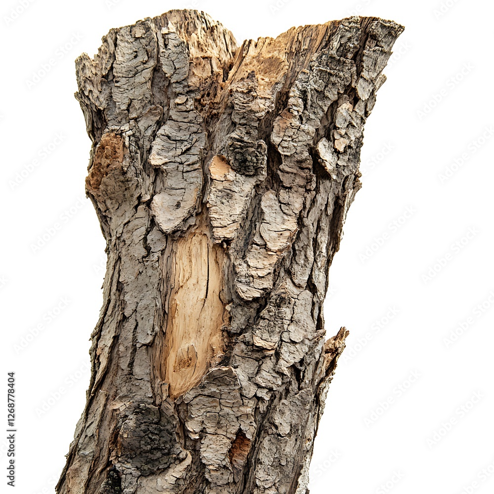 Poster old tree bark texture isolated on white background. clipping path included.