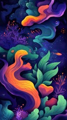 Vibrant underwater scene filled with colorful coral and seaweed