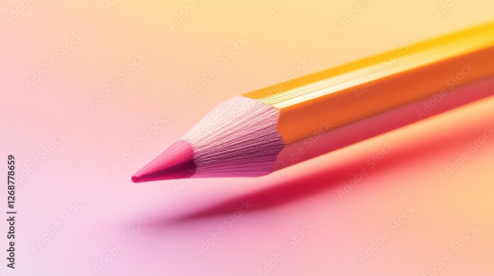 Poster vibrant pink pencil poised on a smooth gradient background with soft hues of orange and pink in mini
