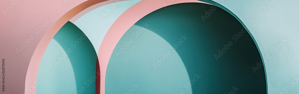 Poster muted teal and pink arcs create a harmonious balance in a minimalist design aesthetic