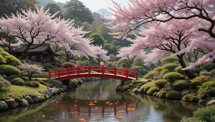 Obraz premium Tranquil Zen Garden with Cherry Blossoms