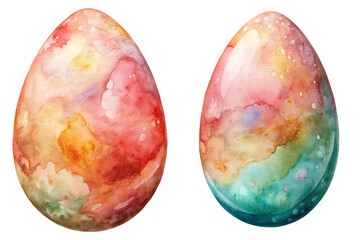 Colorful watercolor eggs, vibrant pastel shades, artistic Easter decoration, soft texture, festive design.