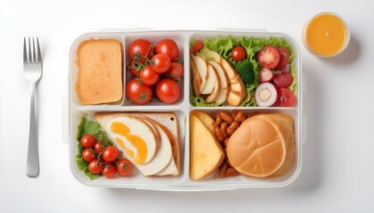 Lunch box with delicious food isolated on a white background