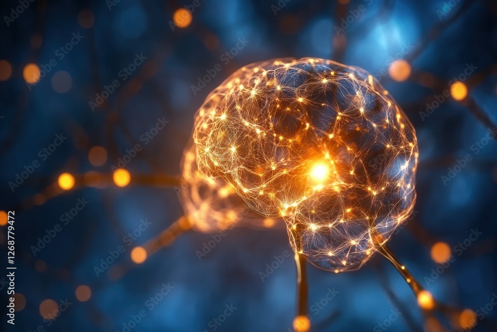 Aufkleber Complex neural connections illuminated within an abstract brain design at nighttime. Generative AI