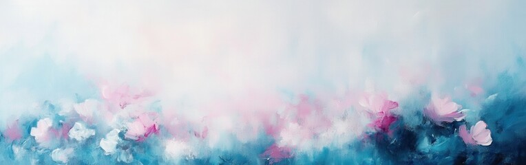 Naklejka premium Pastel pink and blue mist envelops a serene landscape at dawn