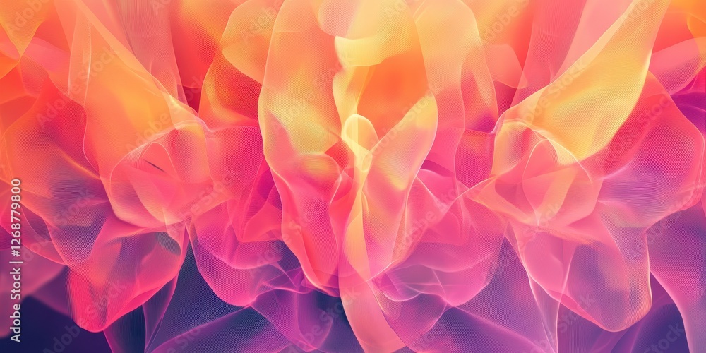 Poster abstract composition features flowing fabric like shapes with gradients