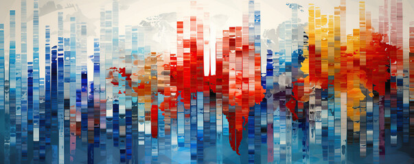Colorful abstract world map depicting global connections through vibrant brushstrokes