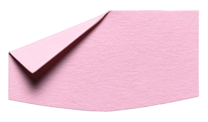 Pink isolated cut out blank paper note cardboard with folded corner dog-ear earmark and copy space for text, transparent png background design element