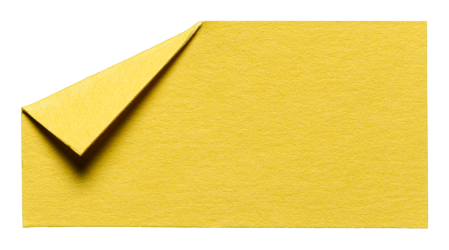 Yellow isolated cut out blank paper note cardboard with folded corner dog-ear earmark and copy space for text, transparent png background design element - Powered by Adobe