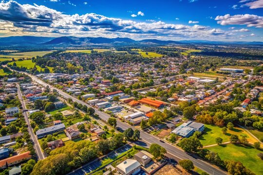 Aerial Drone View of Albury, Armidale Dumaresq, Ashfield, & Auburn NSW, Australia - High-Resolution Stock Photo