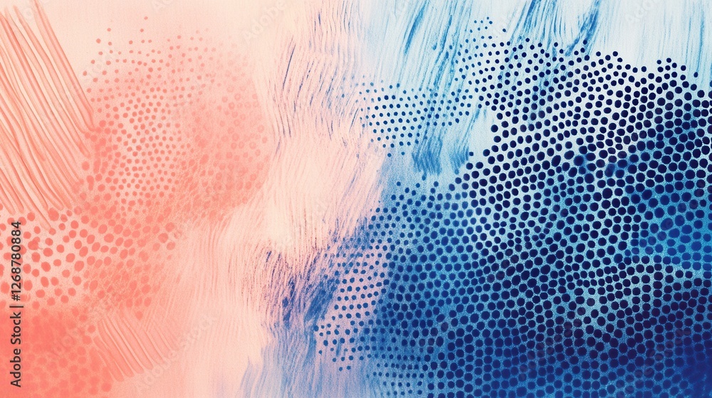 Poster abstract pattern of tiny dotted shapes in pastel coral and blue tones creates a harmonious visual co