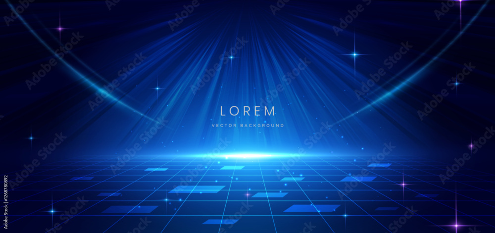Aufkleber abstract scene elegant blue light lines on dark background with lighting effect and sparkle.