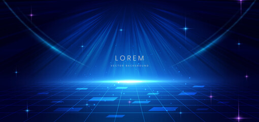 Abstract scene elegant blue light lines on dark background with lighting effect and sparkle.