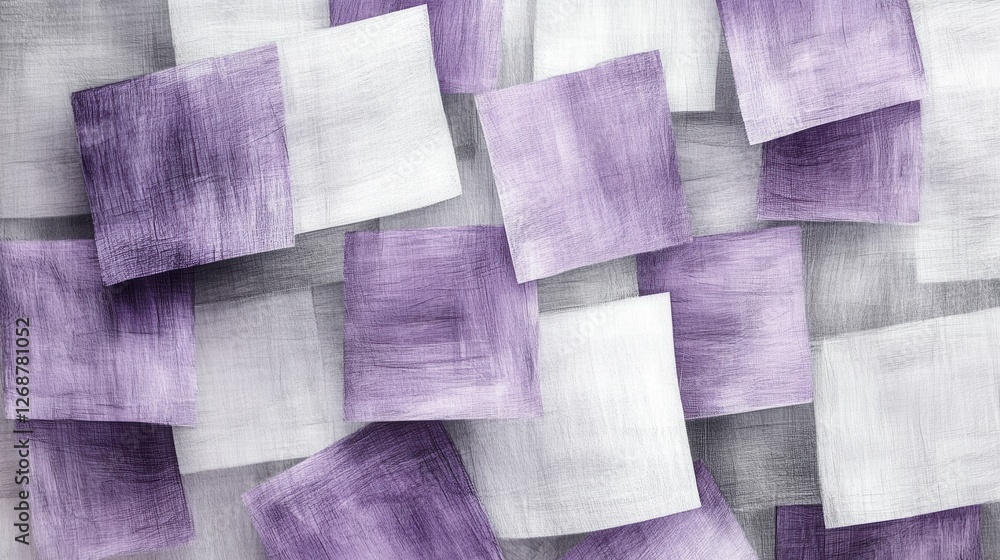 Poster abstract design featuring pencil strokes in gray and purple tones on a textured background