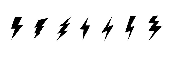 Set of comic icon lightning bolt elements. Collection of shock lightnings flash vector illustration