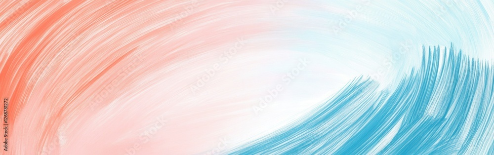 Poster abstract pencil strokes create a harmonious transition between soft coral and serene blue colors