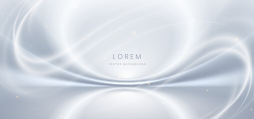 Abstract white cuve ray on grey background. with lighting effect sparkle. Frame curved for product design.
