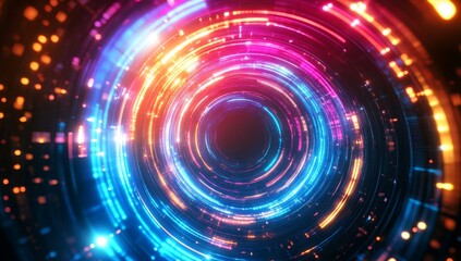 Neon swirl tunnel, vibrant lights, digital backdrop, futuristic design