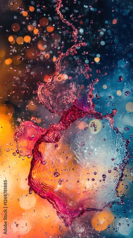 Poster chromatic liquid collision with vibrant bokeh background creating artistry