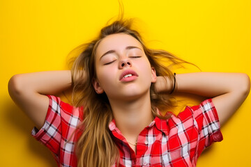 Fototapeta premium Teenager Girl Expressing Deep Emotion Against Colorful Backdrop
