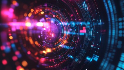 Fototapeta premium Futuristic digital tunnel, data stream, vibrant lights, abstract background, tech concept