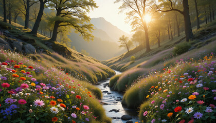 Vibrant Wildflower Valley in Spring