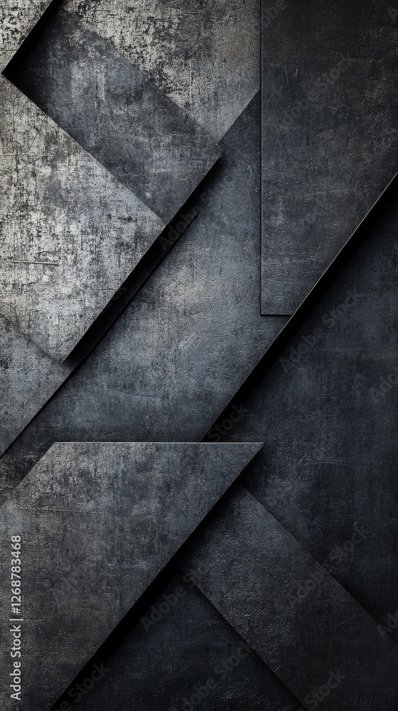 Poster layers of geometric shapes create an intriguing textured backdrop in charcoal gray