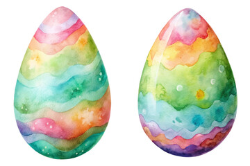 Colorful watercolor eggs, vibrant patterns, festive design, spring themes, decorative elements, artistic illustration, Easter celebrations.