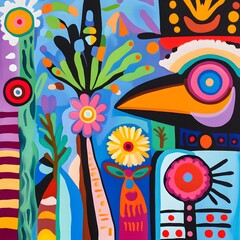 Fototapeta premium image of a mural painting on canvas in vibrant tropic