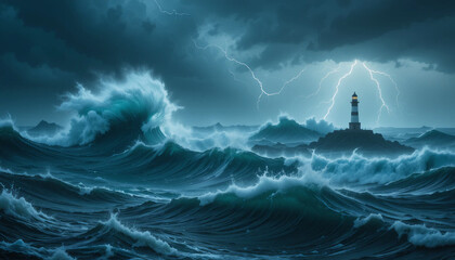 Powerful Waves Crashing Against the Rocks