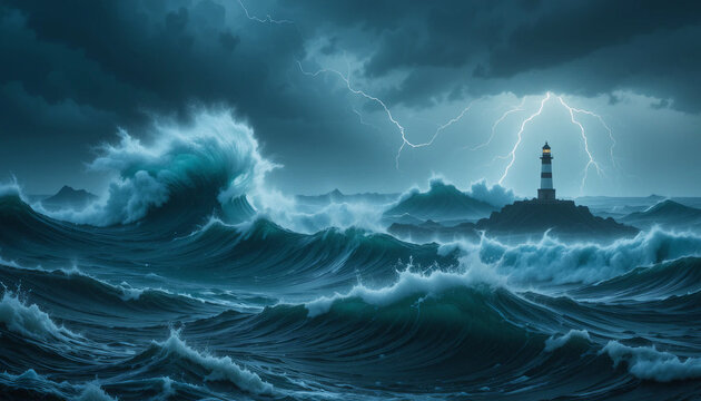 Powerful Waves Crashing Against the Rocks