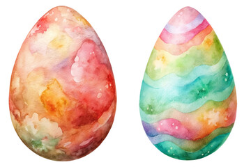 Colorful watercolor eggs, vibrant patterns, Easter decorations, artistic design, spring celebration, festive artwork.