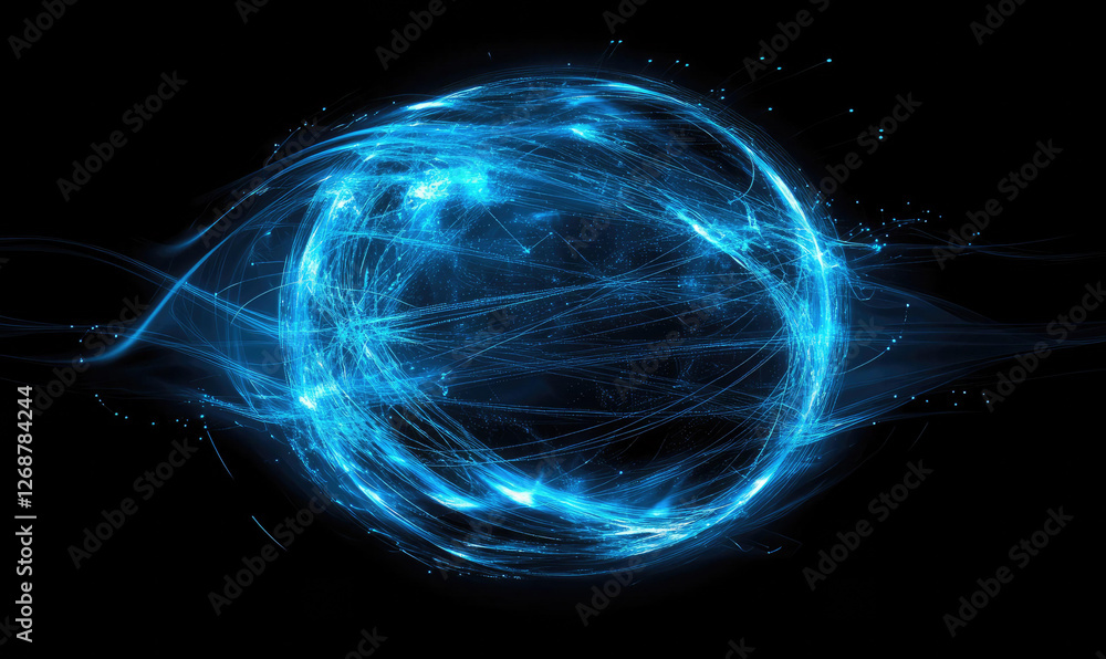 Poster abstract blue energy globe representing global network connections and data flow