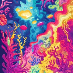 Colorful under the sea scene with vibrant coral reefs