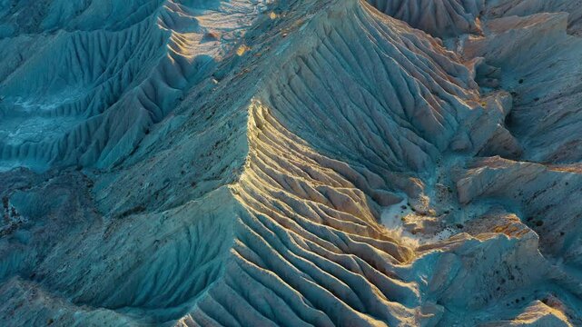 Aerial view of rugged desert terrain with unique rock formations in Hingol Balochistan National Park