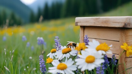 A bee in a field of flowers.