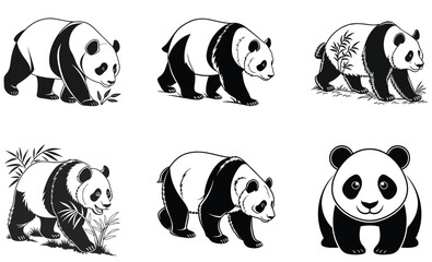 Obraz premium Stylized Panda Illustrations Cute and Realistic Wildlife Logo Set